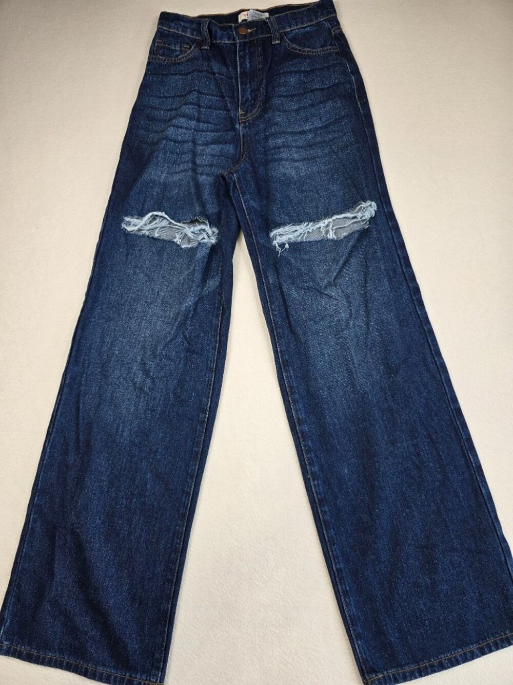 Vibrant MIU Wide Leg Distressed Jeans Size 1 W24 Dark Stone Denim